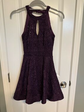 B.Darlin fit and flare open back cocktail dress